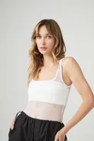 Women's Fishnet Tank Bodysuit in White, XS