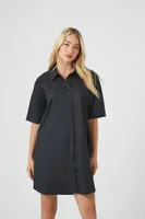 Women's Poplin Mini Shirt Dress in Black Medium