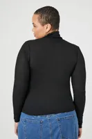 Women's Ribbed Knit Turtleneck Top in Black, 2X