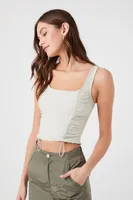 Women's Toggle Drawstring Cropped Tank Taupe,