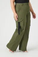 Women's Twill Wide-Leg Cargo Pants in Olive, 2X