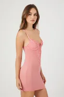 Women's Mesh Lace-Trim Lingerie Slip Dress in Peachy Cheeks Small