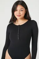 Women's Seamless Ribbed Knit Bodysuit in Black Large