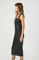 Women's Faux Leather Sleeveless Midi Dress in Black, XL