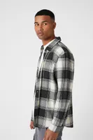 Men Plaid Curved-Hem Shirt in Black Medium