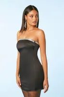 Women's Satin Mini Tube Dress in Black/Silver Medium