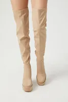 Women's Faux Leather Over-the-Knee Platform Boots in Nude, 7.5