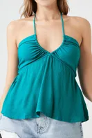 Women's Gauze Plunging Halter Top in Teal Medium