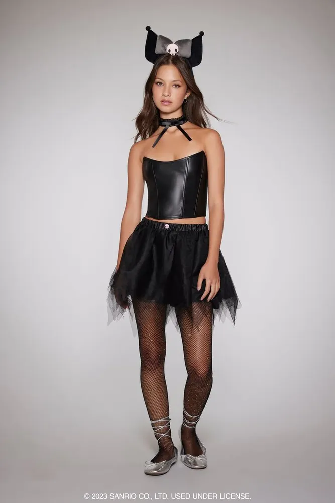 Women's Kuromi Corset Tutu Skirt & Headband Set in Black, S/M