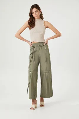 Women's Strappy Wide-Leg Pants in Green Medium