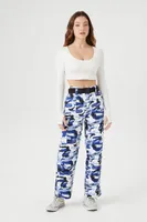 Women's Camo Print Cargo Pants in Blue Large