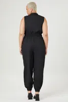 Women's Zip-Up Jumpsuit in Black, 0X