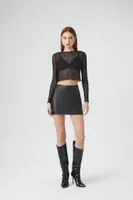 Women's Sheer Lace Rosette Crop Top in Black Small