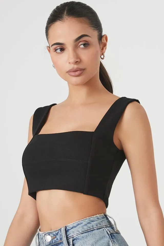 Forever 21 Women's Square-Neck Cropped Tank Top in Black, XL