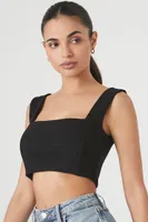 Women's Cropped Square-Neck Tank Top in Black Small