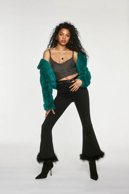 Women's Faux Feather-Hem Jeans in Black, 30