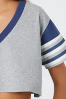 Women's Striped Cropped T-Shirt in Grey/Navy Small