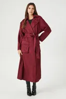 Women's Belted Faux Suede Trench Coat in Wine Medium