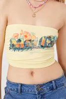 Women's Malibu Graphic Cropped Tube Top in Yellow, XL