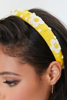 Beaded Floral Headband in Yellow/White