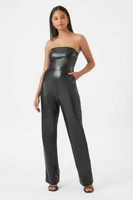 Women's Faux Leather Tube Jumpsuit in Black Small