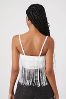 Women's Sweater-Knit Fringe Cropped Cami White