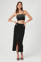 Women's Rhinestone Fringe Cropped Cami in Black Small