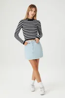 Women's Seamless Striped Crop Top in Black/White Large