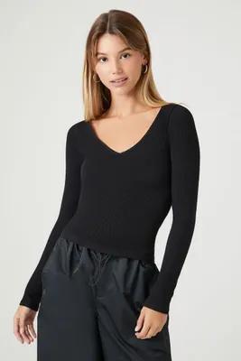 Women's Seamless Ribbed Knit Top in Black Medium