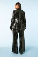 Women's Sequin Blazer & Pants Set in Black Large