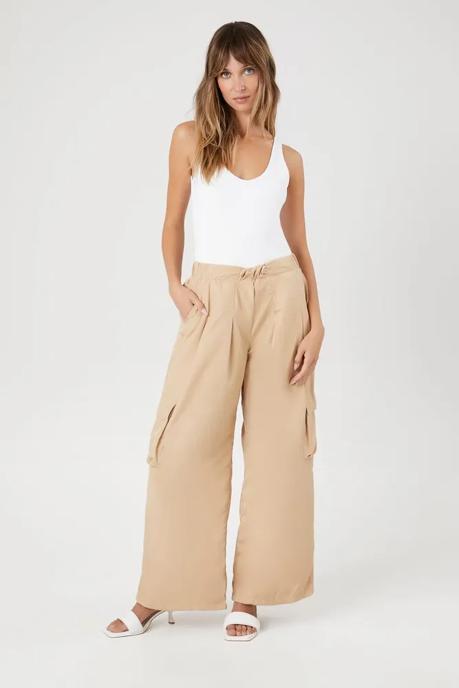 Women's Toggle Drawstring Wide-Leg Pants in Sand Large