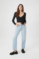 Women's Velvet Wrap Crop Top Black