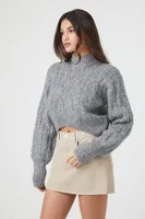 Women's Cable Knit Cropped Sweater Silver