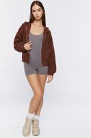 Women's French Terry Ribbed Zip-Up Hoodie in Chocolate, XS