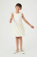 Girls Glitter Mesh Sleeveless Dress (Kids) in Cream, 13/14