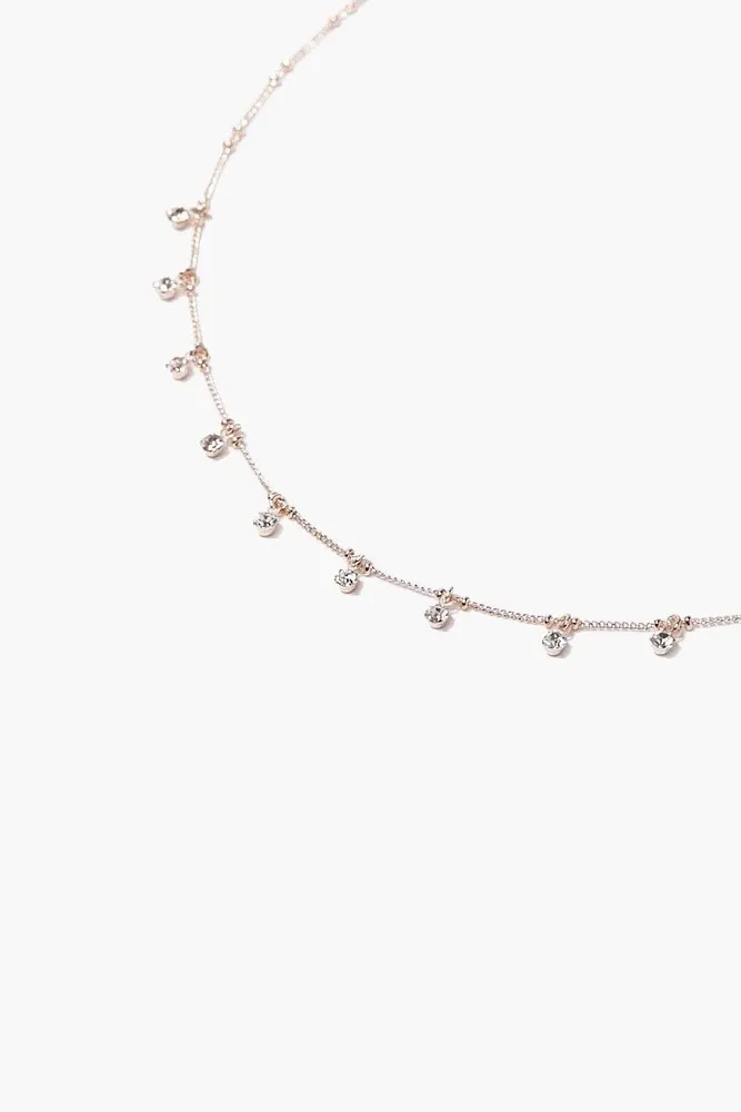 Women's Rhinestone Charm Necklace in Rose Gold