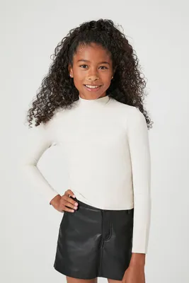 Girls Seamless Mock Neck Top (Kids) in Birch Large