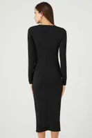 Women's Long-Sleeve Bodycon Midi Dress in Black Large