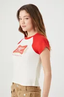 Women's Ribbed Knit Miller Beer Raglan T-Shirt in Cream, XL