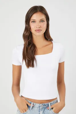 Women's Fitted Square-Neck T-Shirt in White Large