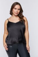 Women's Satin V-Neck Cami in Black, 1X