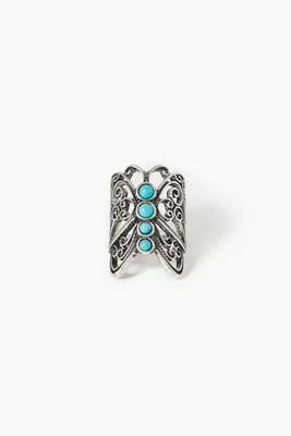 Women's Faux Stone Butterfly Ring in Silver/Blue, 6