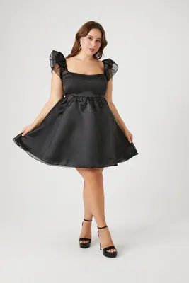 Women's Organza Mini Dress in Black, 1X