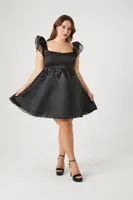 Women's Organza Mini Dress in Black, 3X