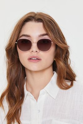 Tinted Round Sunglasses in Gold/Brown