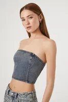 Women's Mineral Wash Denim Tube Top in Medium Denim Large