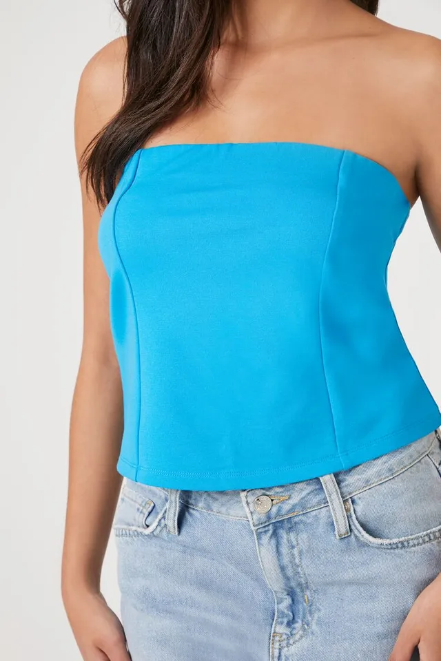 Forever 21 Women's Ponte Knit Curved-Hem Tube Top in Blue Mist