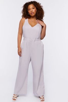 Women's Tie-Back Jumpsuit in Lilac Sheen, 0X