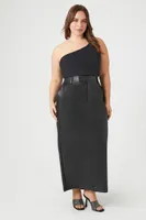 Women's Faux Leather Maxi Skirt in Black, 1X