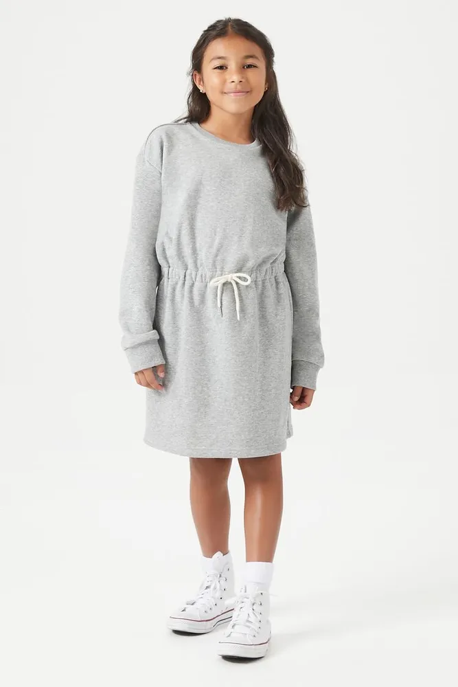 Girls French Terry Tie-Waist Dress (Kids) in Heather Grey, 11/12